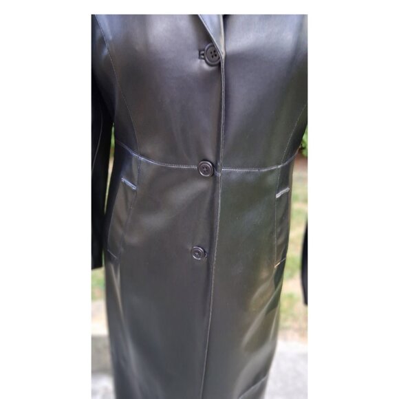 Gorgeous Long Floral Embroidered Black Faux Leather Coat Size 10 - Picture 5 of 9